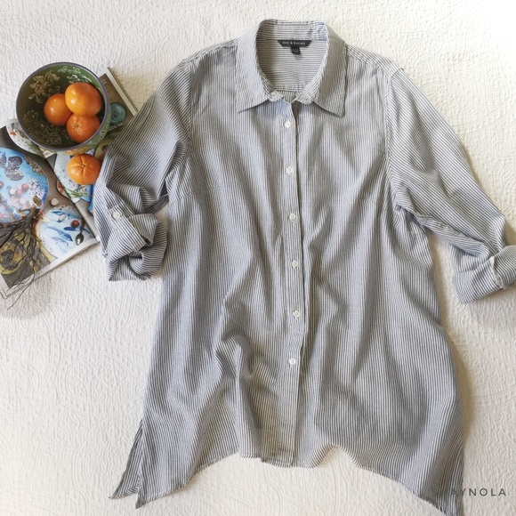 Zac & Rachel Tops - Zac & Rachel Pinstriped Asymmetrical Button Down